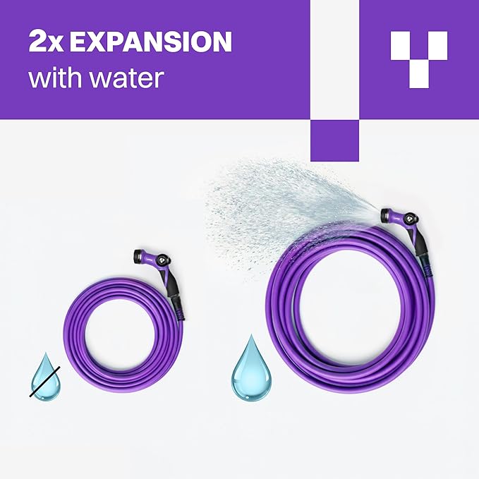 RELAX 100ft Expandable Purple Garden Hose – Lightweight No-Kink Design with Durable Aluminum Couplings, Spray Nozzle & Hose Mender for Home & Garden Watering