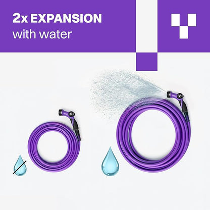 RELAX 100ft Expandable Purple Garden Hose – Lightweight No-Kink Design with Durable Aluminum Couplings, Spray Nozzle & Hose Mender for Home & Garden Watering