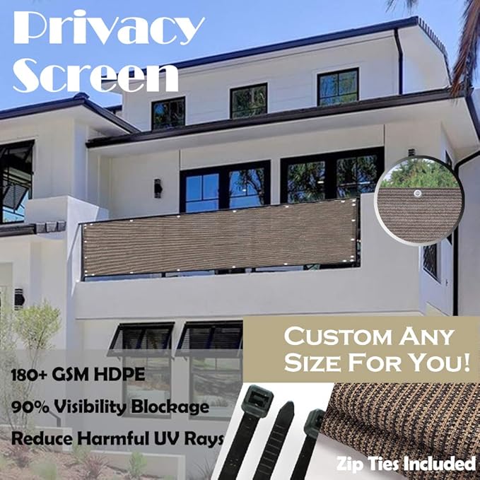 Alion Home© HDPE Privacy Screen Mesh for Pool, Patio, Deck, Balcony, Railing, Fence. No Black Trim. (5' x 26', Brown)