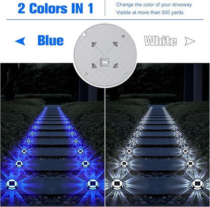 VOLISUN Solar Driveway Deck Lights Dock Marine Lights,16 Pack Solar Ground Light 2 Colors in 1 led Waterproof,Driveway Marker Light for Pathway Warning Step (White/Blue)