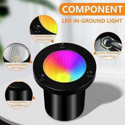 Low Voltage Landscape Lighting - 10W RGB Landscape Lights with Color Changing, 12V-24V Waterproof Outdoor In-Ground Lights for Yard Garden (10 Pack)