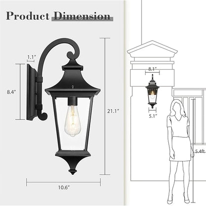 Emliviar Outdoor Porch Light, 21.1 Inch Modern Outdoor Wall Light for House Porch, Clear Glass in Black Finish, XE292B-M BK
