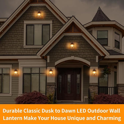 FUDESY Dusk to Dawn LED Outdoor Wall Lantern,White Plastic Photocell Sensor Porch Light with 8W 800LM Edison Filament Bulb,Exterior Wall Mount Light Fixture for Yard,Patio,Garage