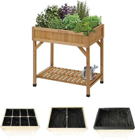 VegTrug Custom Herb Garden Planter Box, Natural Cedar Wood - Versatile Multi-Liner Raised Garden Bed with Storage Shelf for Patio, Balcony & Courtyard Gardening