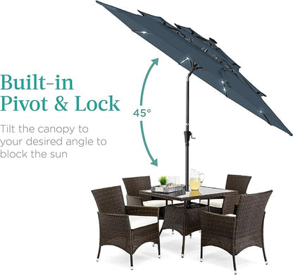 Best Choice Products 10ft 3-Tier Solar Patio Umbrella, Outdoor Market Sun Shade for Backyard, Deck, Poolside w/ 24 LED Lights, Tilt Adjustment, Easy Crank, 8 Ribs - Slate Blue