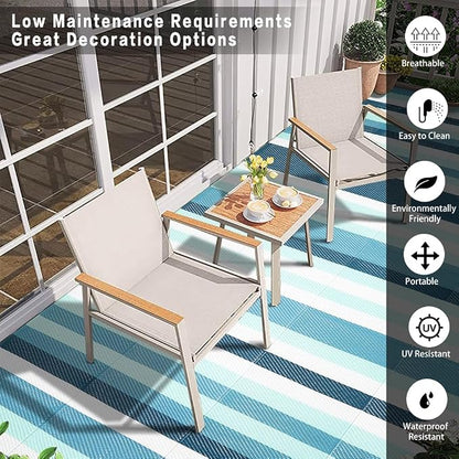 HUGEAR Outdoor Plastic Straw Rug, Waterproof Mat, Washable Large Floor Mat and Rug for Outdoors, RV, Beach, Patio, Camping, Backyard, Deck, Picnic, Indoor Outside (5x8ft,Stripe/Turquoise&White)