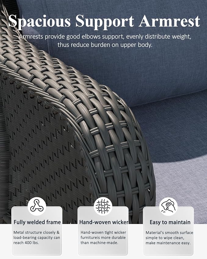 LayinSun 6 Piece Wicker Outdoor Furniture Set with 6-inch Comfy Cushions, High Back Patio Furniture Set with Swivel Rocking Chairs and Side Table