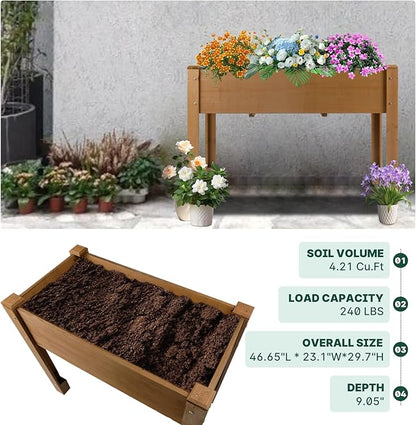Raised Garden Bed Outdoor, Wooden Planter Boxes with Legs Protective Liner & Drainage Holes, Elevated Garden Flower Beds for Backyard Balcony, Gift for Gardening & Mother,46.65'' X 23.11'' X 29.72''