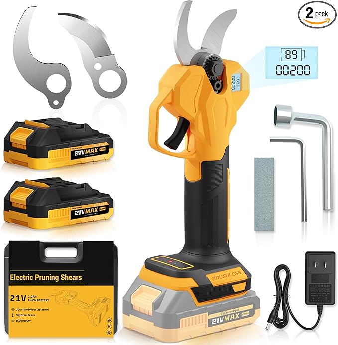 Electric Pruning Shears, Cordless Power Pruner with 2 Inch Cutting Diameter, LCD Display, Brushless Motor & 2×2.0Ah Batteries for Tree Branches & Garden