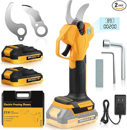 Electric Pruning Shears, Cordless Power Pruner with 2 Inch Cutting Diameter, LCD Display, Brushless Motor & 2×2.0Ah Batteries for Tree Branches & Garden