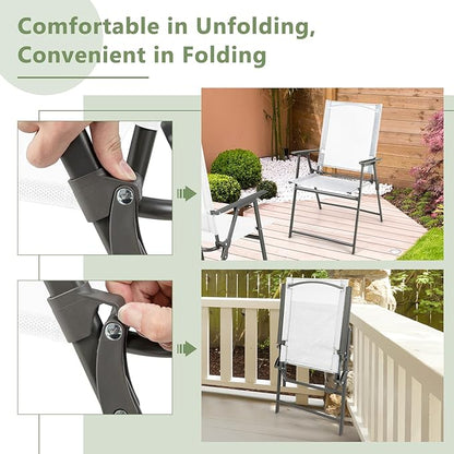 Giantex Patio Folding Chairs Set of 2, Portable Outdoor Dining Chairs with Rustproof Metal Frame, for Lawn, Front Porch, Deck, Garden, Backyard, Camping, White