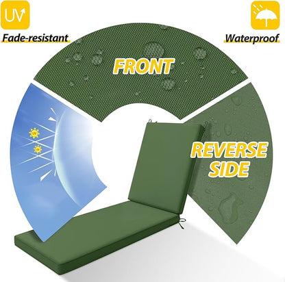 AAAAAcessories Outdoor Chaise Lounge Cushions, Waterproof, Fade-Resistant Patio Furniture Replacement Cushions, 72" x 21" x 3", Dark Moss Green