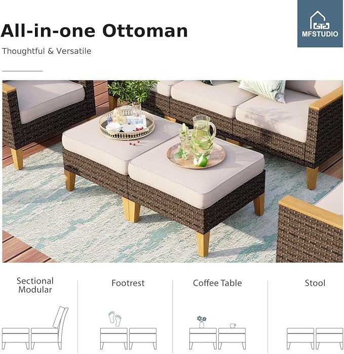 MFSTUDIO 10 Pieces Wicker Patio Furniture Set, All-Weather Rattan Outdoor Half-Moon Curved Sectional Sofa Set for Garden, Backyard, 4 x Curved Sofa, 2 x Armless Chair, 2 x Ottomans, 2 x Corner Sofa