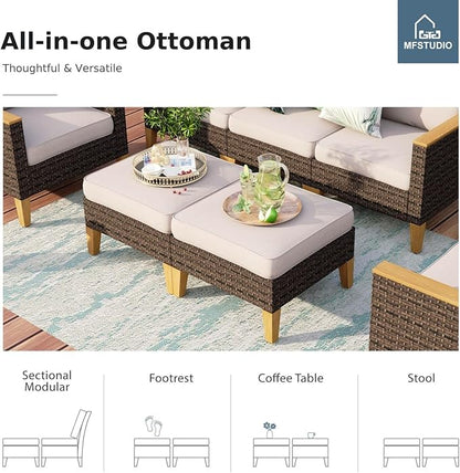 MFSTUDIO 10 Pieces Wicker Patio Furniture Set, All-Weather Rattan Outdoor Half-Moon Curved Sectional Sofa Set for Garden, Backyard, 4 x Curved Sofa, 2 x Armless Chair, 2 x Ottomans, 2 x Corner Sofa