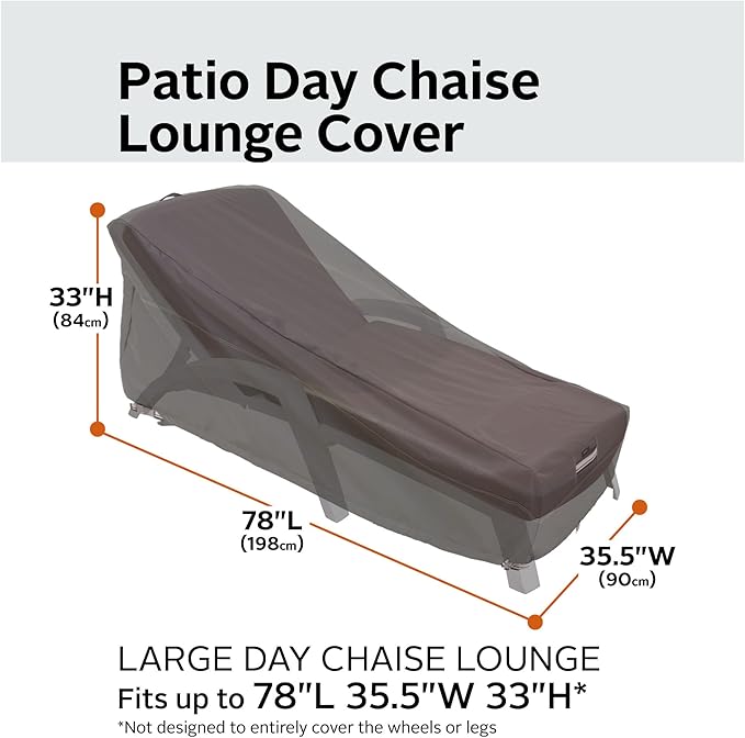 Classic Accessories Ravenna Water-Resistant 78 Inch Patio Day Chaise Lounge Cover, Patio Furniture Covers (Pack of 6)