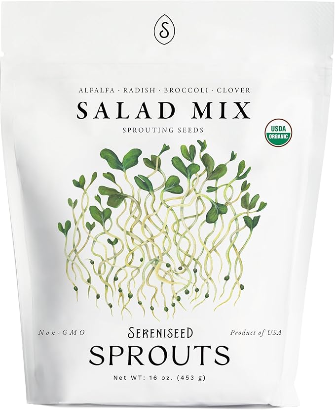 Organic Salad Mix Sprout Seeds (16 oz) – Non-GMO, Heirloom Seeds for Sprouting and Microgreens - Alfalfa, Radish, Broccoli, and Clover