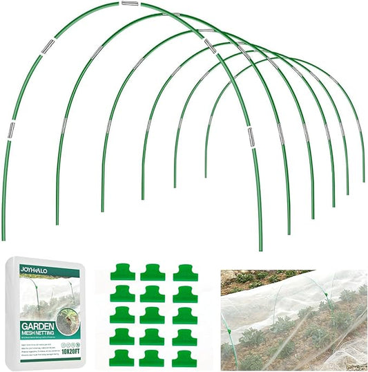 joyhalo 36pcs Garden Hoops for Raised Beds, Garden Mesh Netting Kit with 10x20 Ft Net, Bird & Cicada Netting for Trees, Garden Mesh Protection for Greenhouse, Vegetable, 18 Clips Included