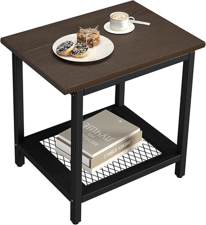 2-Tier Outdoor Side Table with Storage, Weather Resistant Patio End Table, HDPS Small Accent Table for Deck, Garden, Pool, Backyard, Brown 2pcs
