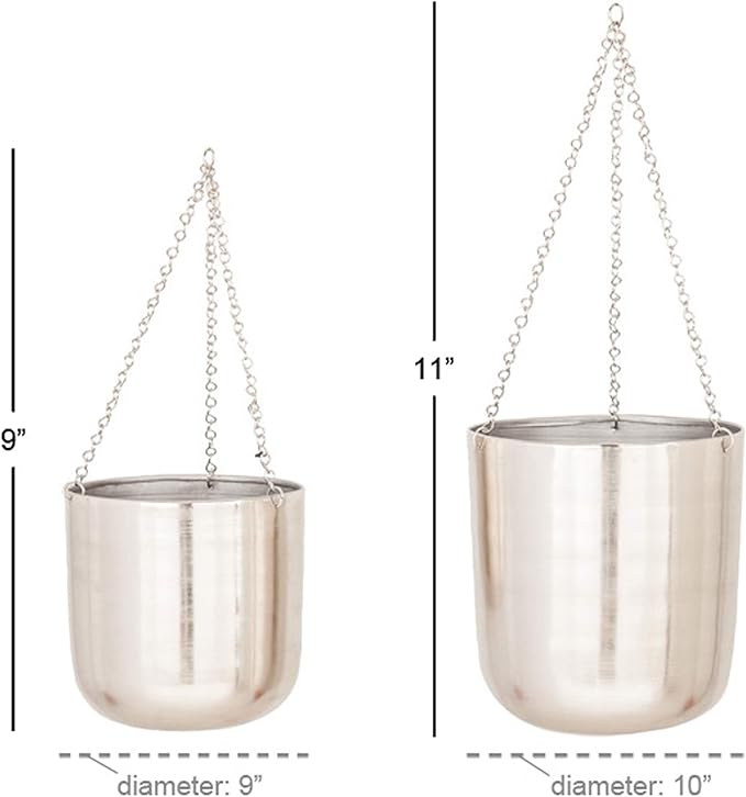 Deco 79 Metal Hanging Planter, Set of 2 9", 11"H, Silver
