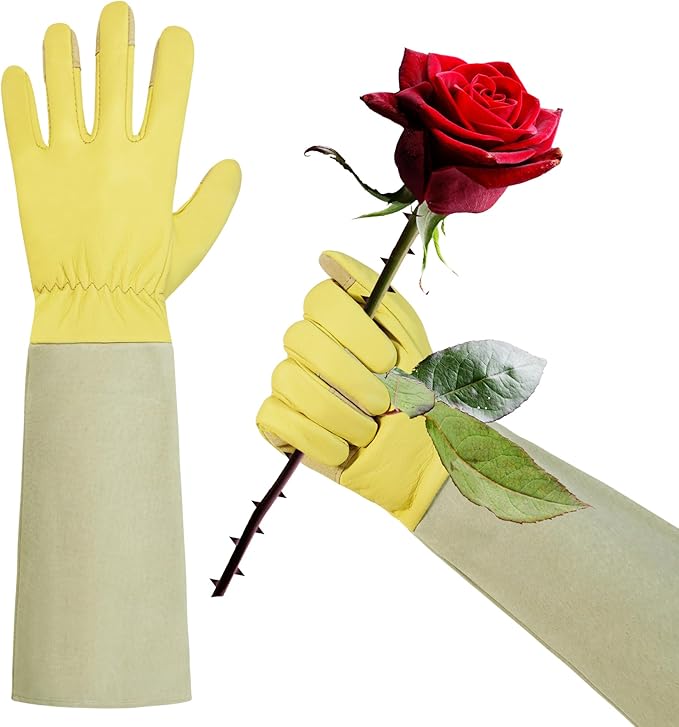 HLDD HANDLANDY Long Gardening Gloves for Women Men - Leather Rose Pruning Gloves Thorn Proof - Breathable Working Glove