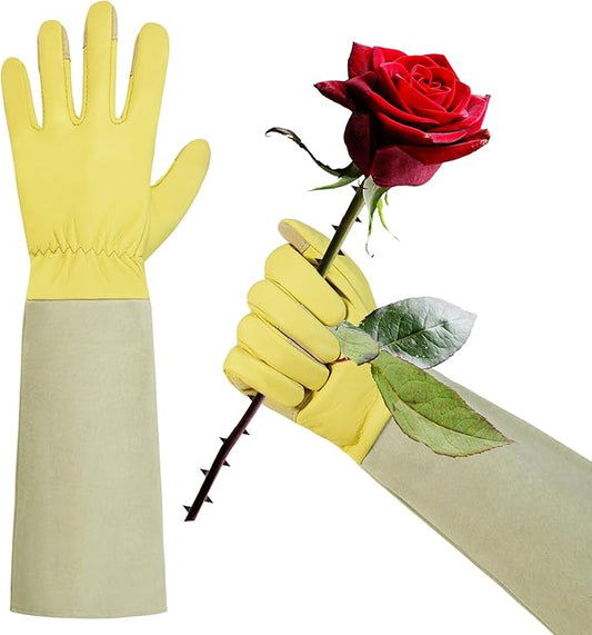 HLDD HANDLANDY Long Gardening Gloves for Women Men - Leather Rose Pruning Gloves Thorn Proof - Breathable Working Glove