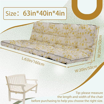 2/3 Seater Swing Replacement Cushion, Waterproof Porch Swing Cushions with Backrest, Thickened Bench Cushions for Outdoor Furniture, for Outdoor Patio Swing (Yellow Leaves, 63 * 40in)