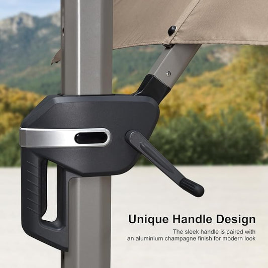 PURPLE LEAF 9' x 11' Patio Umbrella with Base Cantilever Umbrella Rectangular Outdoor Offset Umbrella with Champagne Frame and 360° Rotation for Garden Deck Pool, Taupe