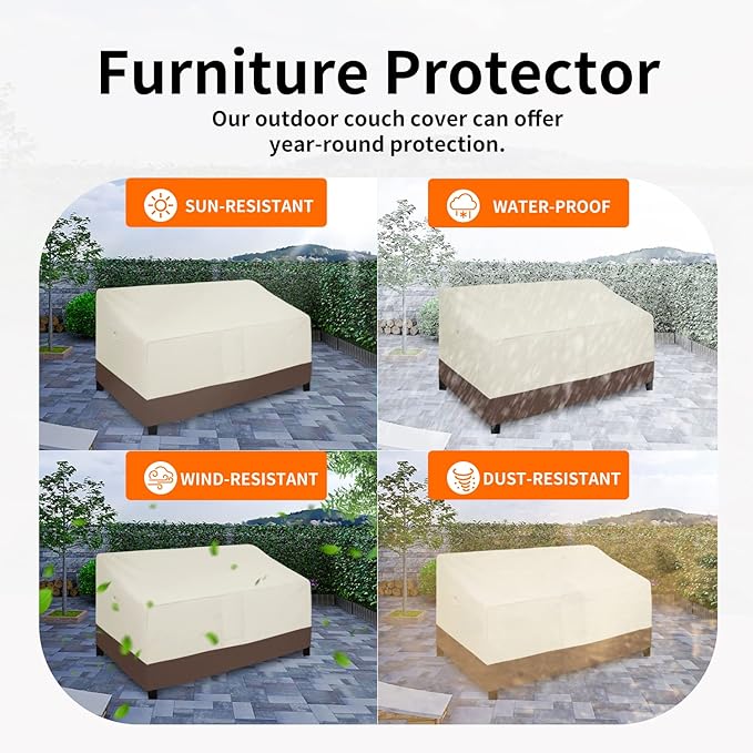 Easy-Going Outdoor Loveseat Cover - Heavy Duty 2-Seater Patio Couch Cover with Air Vent (90Wx35Dx33H inch, Beige/Dark Brown)