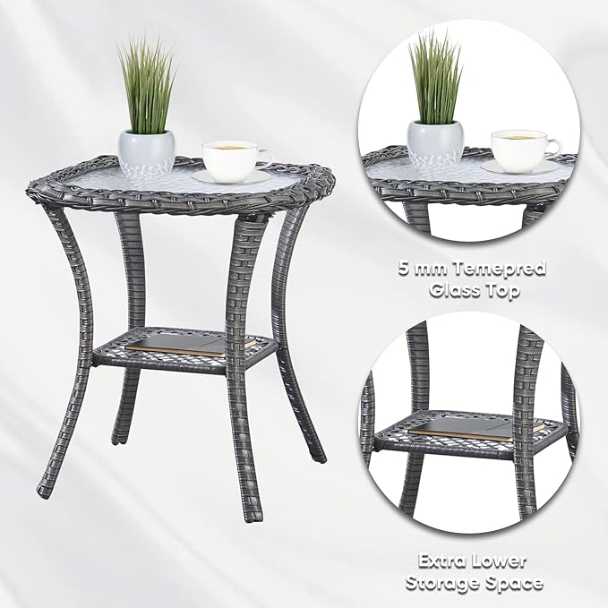 Bed Bath & Beyond Pocassy Patio Wicker Coffee Table, Outdoor Rattan Side Table - 20"X20" Grey