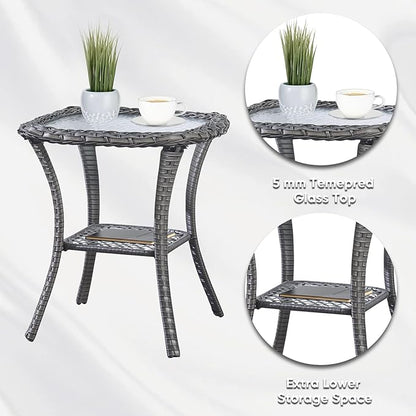 Bed Bath & Beyond Pocassy Patio Wicker Coffee Table, Outdoor Rattan Side Table - 20"X20" Grey