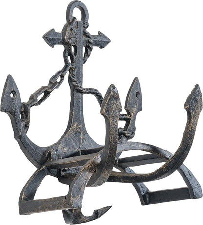 MyGift Brown Heavy Duty Cast Iron Outdoor Garden Hose Hanger Wall Mounted Water Hose Holder Reel with Vintage Scrollwork Design (Ship Anchor)