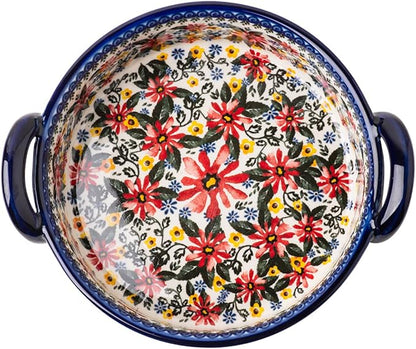 Red Daisy Flower Vintage Style Ceramic Bakeware Casserole Dish Baking Pan Lasagna Pans Baking Dish with Handles for Oven/Cooking/Kitchen-1 PCS, 32 OZ