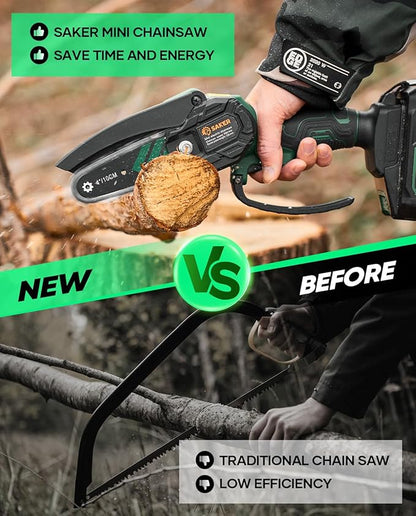 Saker Mini Chainsaw,2026 New Upgrade Electric Chainsaws,Portable Chain Saw Cordless Battery Powered,Small Handheld Chain Saws Pruning Shears Saw for Wood Tree Branches,Courtyard and Garden