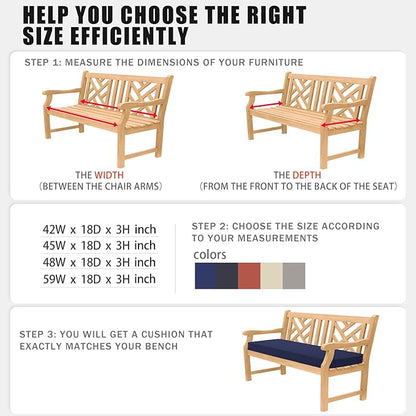 Favoyard Outdoor Bench Cushion 59 x 18 Inch Waterproof Patio Furniture Cushions 3-Year Color Fastness Garden Sofa Settee Couch Swing Pads with Handle and Attach Ties, Blue