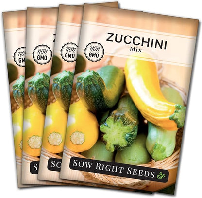 Sow Right Seeds - Zucchini Mix Seed for Planting - Non-GMO Heirloom Packet with Instructions to Plant and Grow an Outdoor Home Vegetable Garden - Vigorous and Productive Variety Pack (4)
