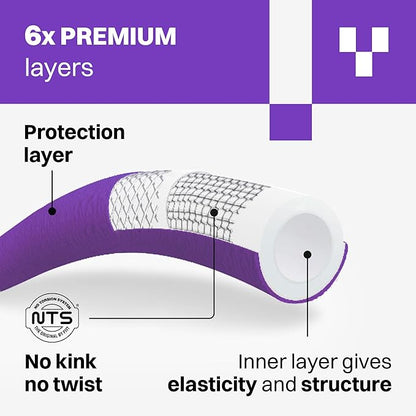 RELAX 100ft Expandable Purple Garden Hose – Lightweight No-Kink Design with Durable Aluminum Couplings, Spray Nozzle & Hose Mender for Home & Garden Watering