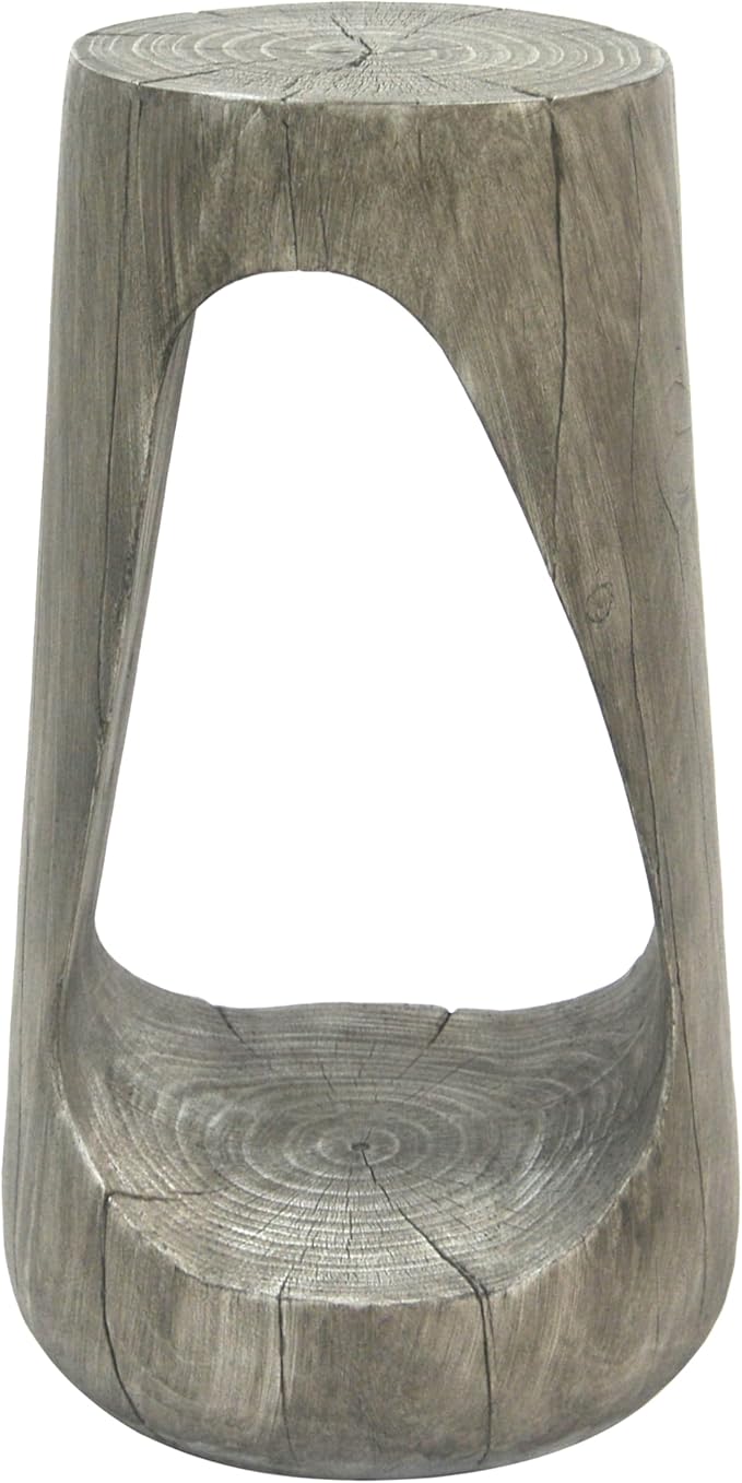GDFStudio Outdoor Side Table, Lightweight Concrete Patio End Table, Hollow Decorative Garden Stool Accent Table with Wood-Like Texture,MGO Side Table for Balcony, Poolside, or Backyard,Gray