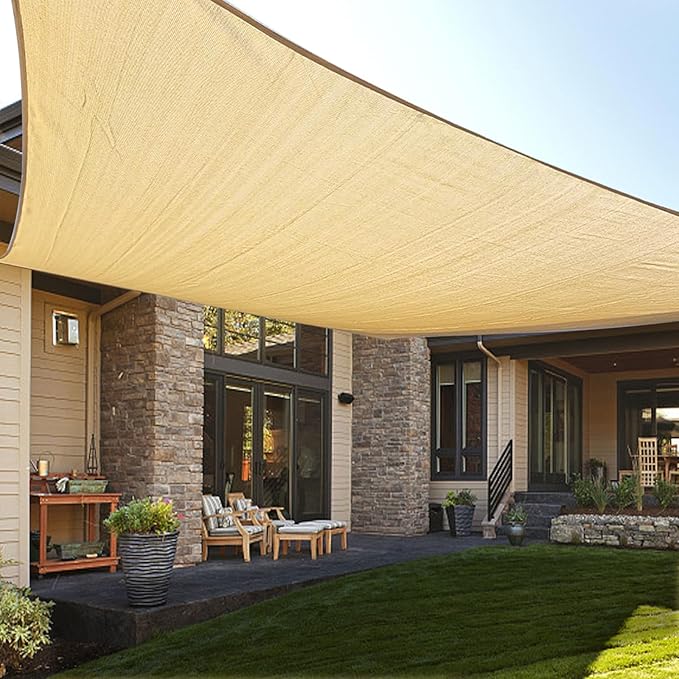 LOVE STORY Custom Size 6' x 12' Sand Rectangle Sun Shade Sail Canopy Patio Sail Fabric Cloth Cover UV Block (We Make Custom Size)