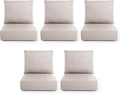Outdoor Chair Cushions, 6 Inch Thick Patio Seat & Back Cushions Set with Removable Cover, Waterproof Patio Cushions for Outdoor Furniture, 24 x 24 Inch, Beige 5-Set