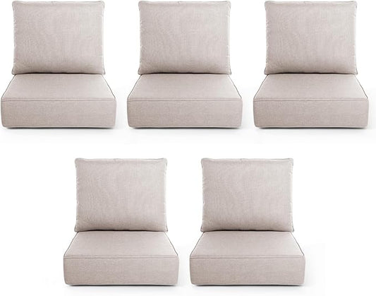 Outdoor Chair Cushions, 6 Inch Thick Patio Seat & Back Cushions Set with Removable Cover, Waterproof Patio Cushions for Outdoor Furniture, 22 x 24 Inch, Beige 5-Set