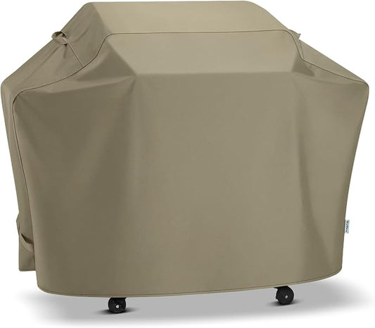 SunPatio BBQ Grill Cover for Outdoor Grill 65 Inch, Heavy Duty Waterproof Barbecue Cover with Sealed Seam, FadeStop All Weather Protection Compatible for Weber CharBroil Nexgrill and More, Taupe