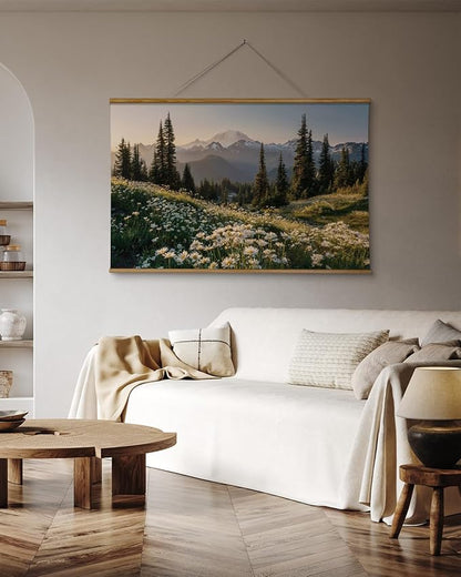 VIYYIEA Extra Large Size Canvas Wall Art, 36x54 Inch Mountain Landscape Scroll Painting with Wildflowers and Pines, Oversized Nature Wall Hanging for Living Room, Bedroom, or Office Decor