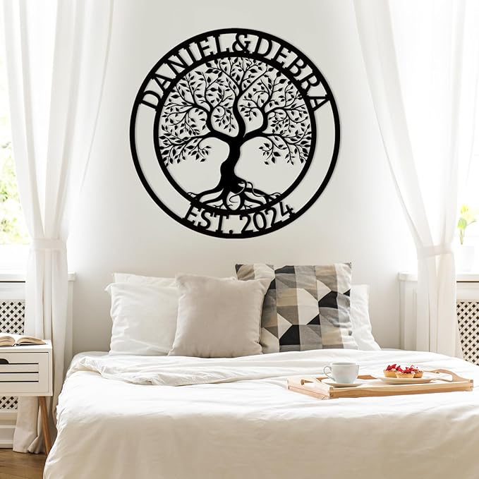 Customized Tree of Life Wall Art, Personalized Last Name Decor, Outdoor Balcony Metal Sign, Monogram Wall Art