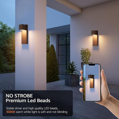 2 Pack 13" Modern Outdoor Led Wall Light,16W 3000K 1200Lumen Porch & Patio Hardwired Wall Mount Wall Sconces,Exterior IP65 Waterproof Aluminum Wall Lamp for Front Door Garage Garden(Rust)