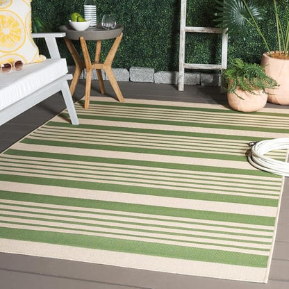 SAFAVIEH Washable Rug Outdoor Courtyard Collection - 4' x 5'7", Green & Beige, Non-Shedding & Easy Cleaning, Ideal for Patio, Backyard, Mudroom (CY6062-244)
