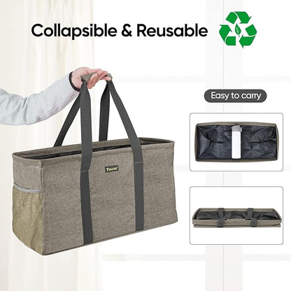 BALEINE Extra Large Utility Tote Bag with Reinforced Wire Frame, Reusable Grocery Bag for Shopping, Picnic (Beige, 22''x12''x10'')
