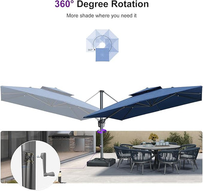 PURPLE LEAF 12FT Sunbrella Patio Umbrella Double Top Large Offset Hanging Outdoor Square 360° Rotation Heavy Duty Cantilever Umbrella for Garden Deck Pool Backyard Spectrum Indigo