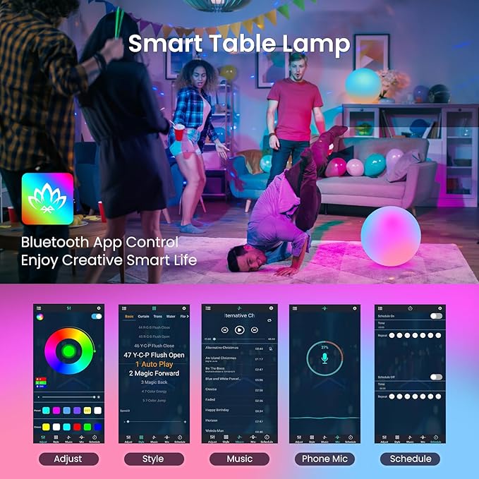 LOFTEK Color Changing Night Light, Smart LED Lamp with Bluetooth APP and Remote Control, 220 Scene Modes, 12-inch RGB Ball Mood Lighting for Living Room (Corded Electric)