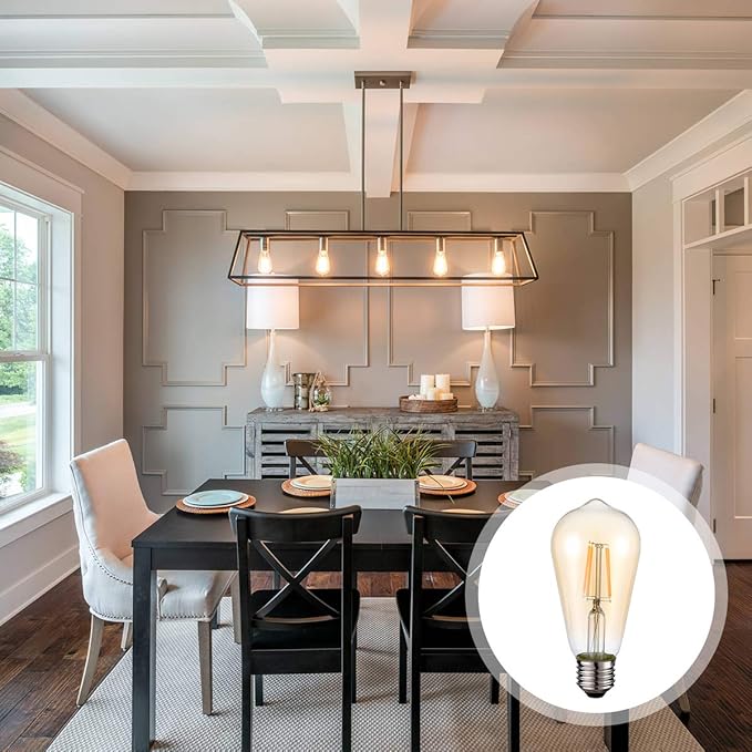 HESSION Vintage LED Edison Bulbs 4W ST58,Equivalent 60W,Dimmable,4 Pack E26 Base 400Lumens, 2700K Warm White, Antique LED Filament Bulb,85+ CRI, Edison Light Bulbs Amber Glass for Home, Bedroom