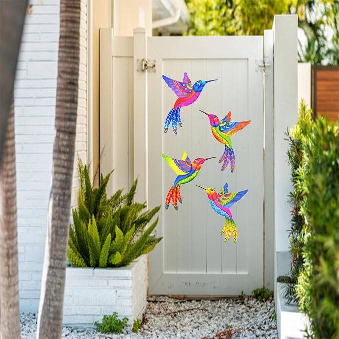 Metal Yard Art Garden Decor for Outside Wall Sculpture Fence Decorations Outdoor - (Set of 4,ColorA)